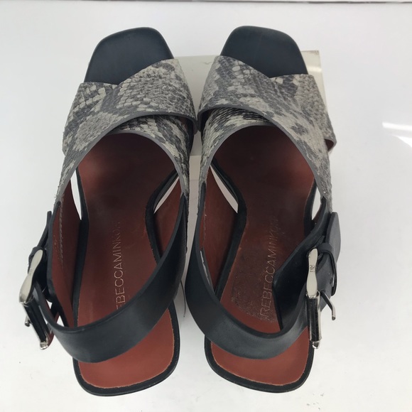 REBECCA MINKOFF Black Gray Snake Print Criss-Cross Sling Back Heel Sandals - Picture 8 of 14